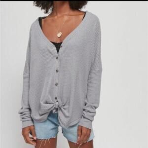 Urban Outfitters Out From Under Waffle Knit Button Up Top in Gray Sz S